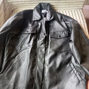 Princess Polly Dark Gray Leather Shirt Jacket
